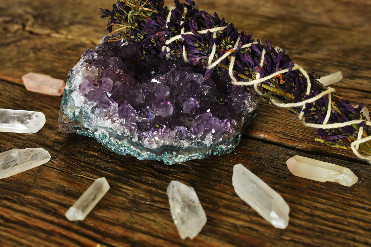 Amethyst Geode and Smudge Bundle Close Up